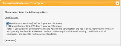 EPA Firm Certification online application